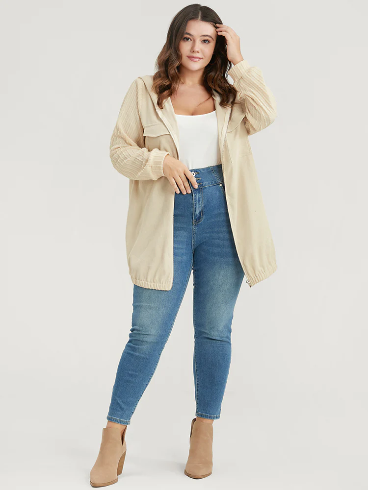 Solid Flap Pocket Zip Up Hooded Coat - Image 2