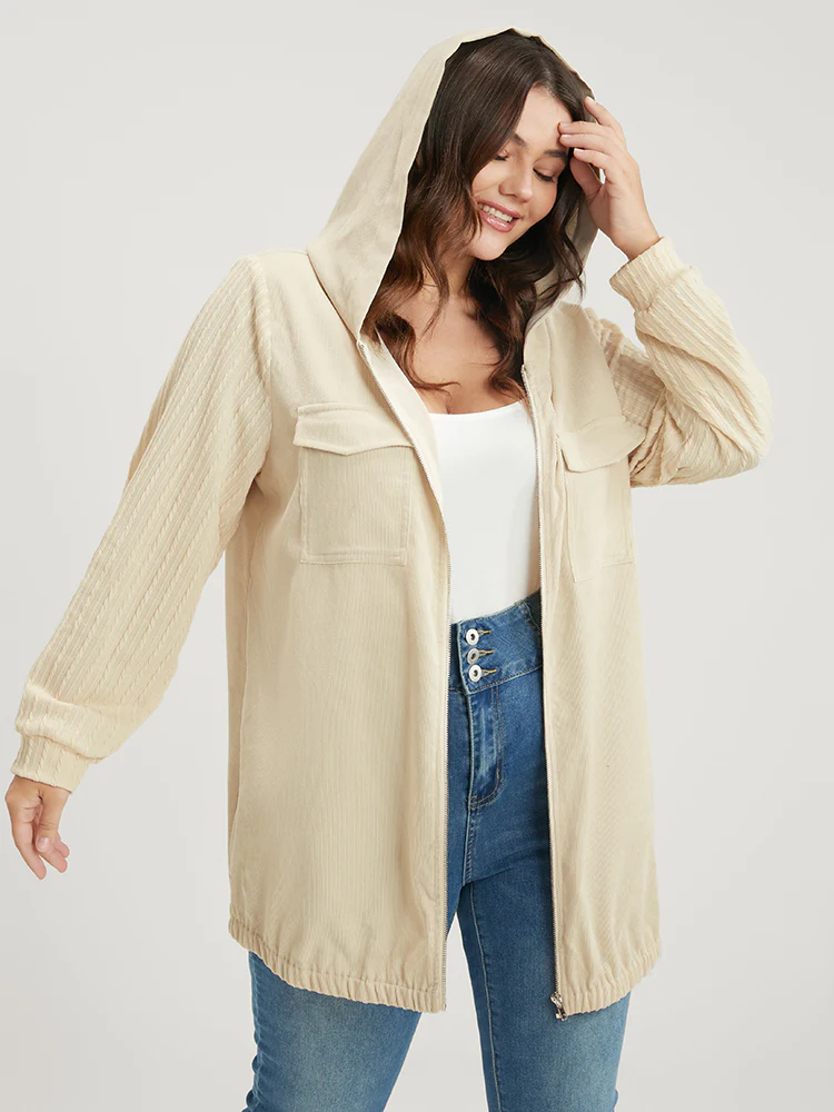 Solid Flap Pocket Zip Up Hooded Coat - Image 4