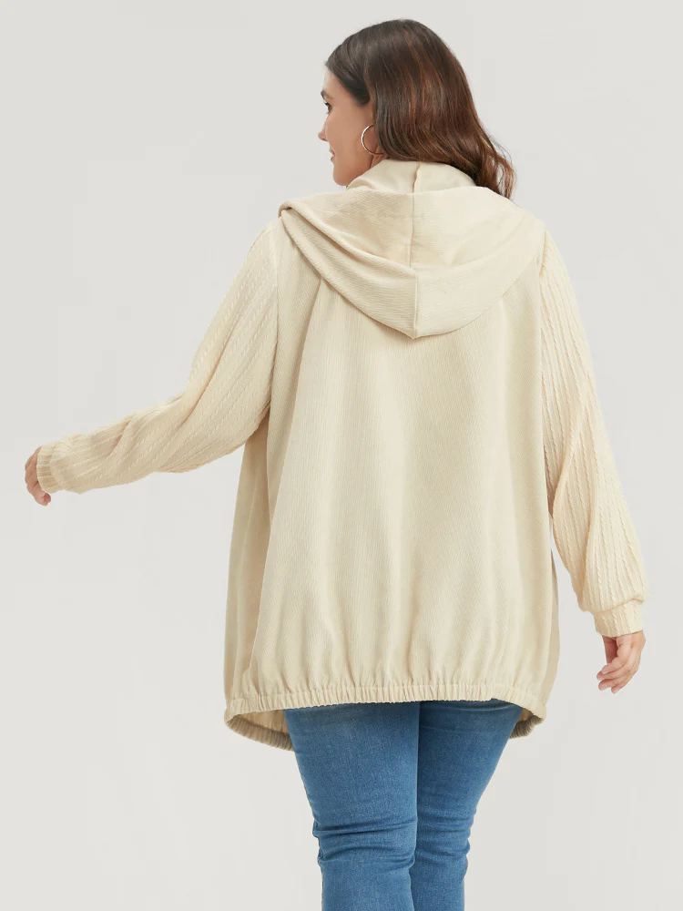 Solid Flap Pocket Zip Up Hooded Coat - Image 5