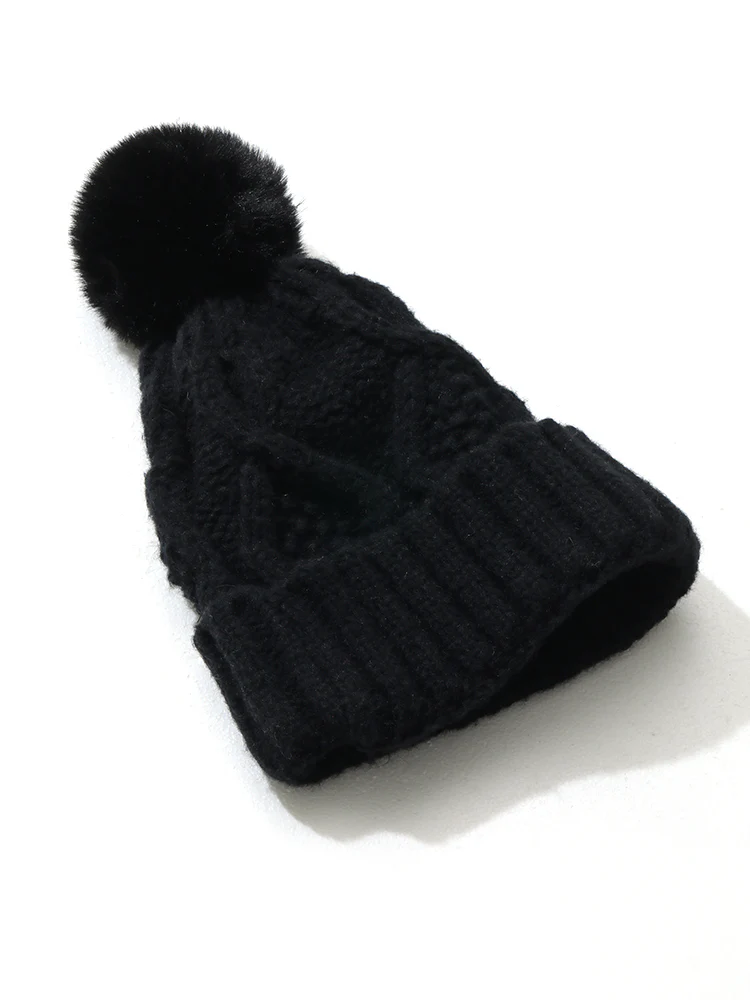 Solid Fluffy Ball Warm Knitted Hat - Image 3