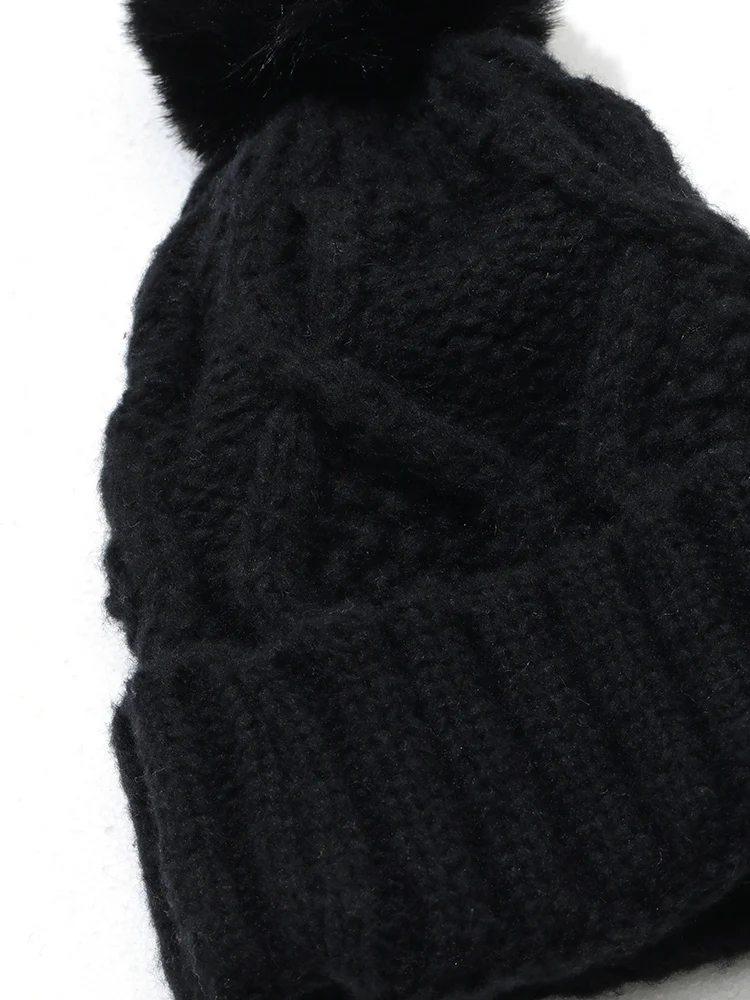 Solid Fluffy Ball Warm Knitted Hat - Image 4