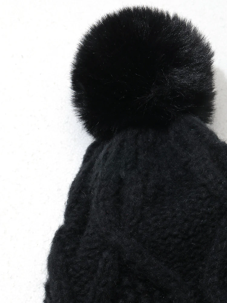 Solid Fluffy Ball Warm Knitted Hat - Image 5