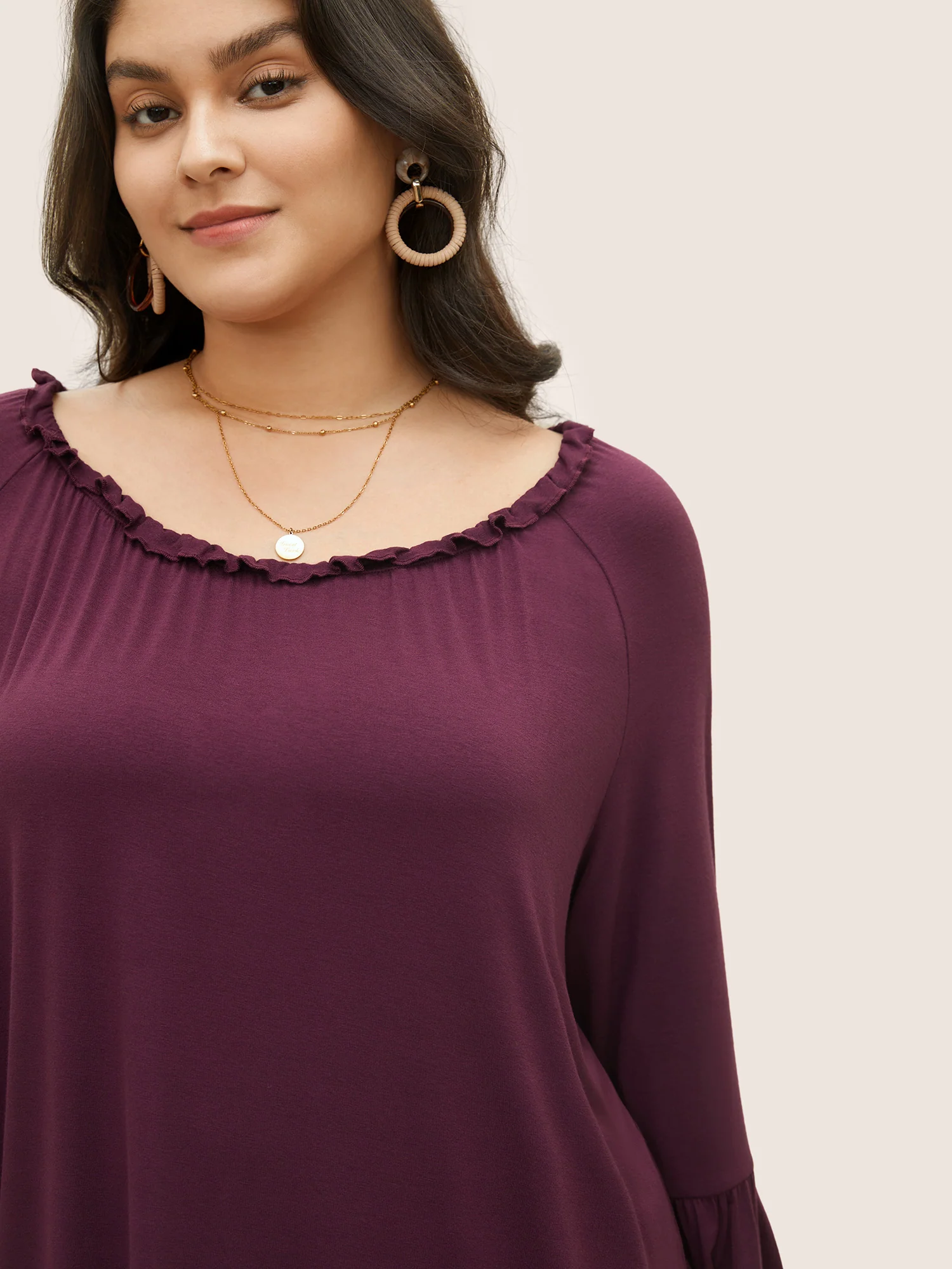 Solid Flutter Sleeve Off Shoulder T-shirt - Image 4