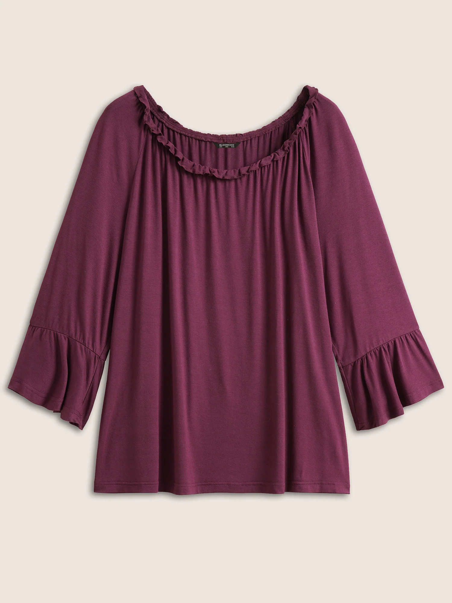 Solid Flutter Sleeve Off Shoulder T-shirt - Image 7
