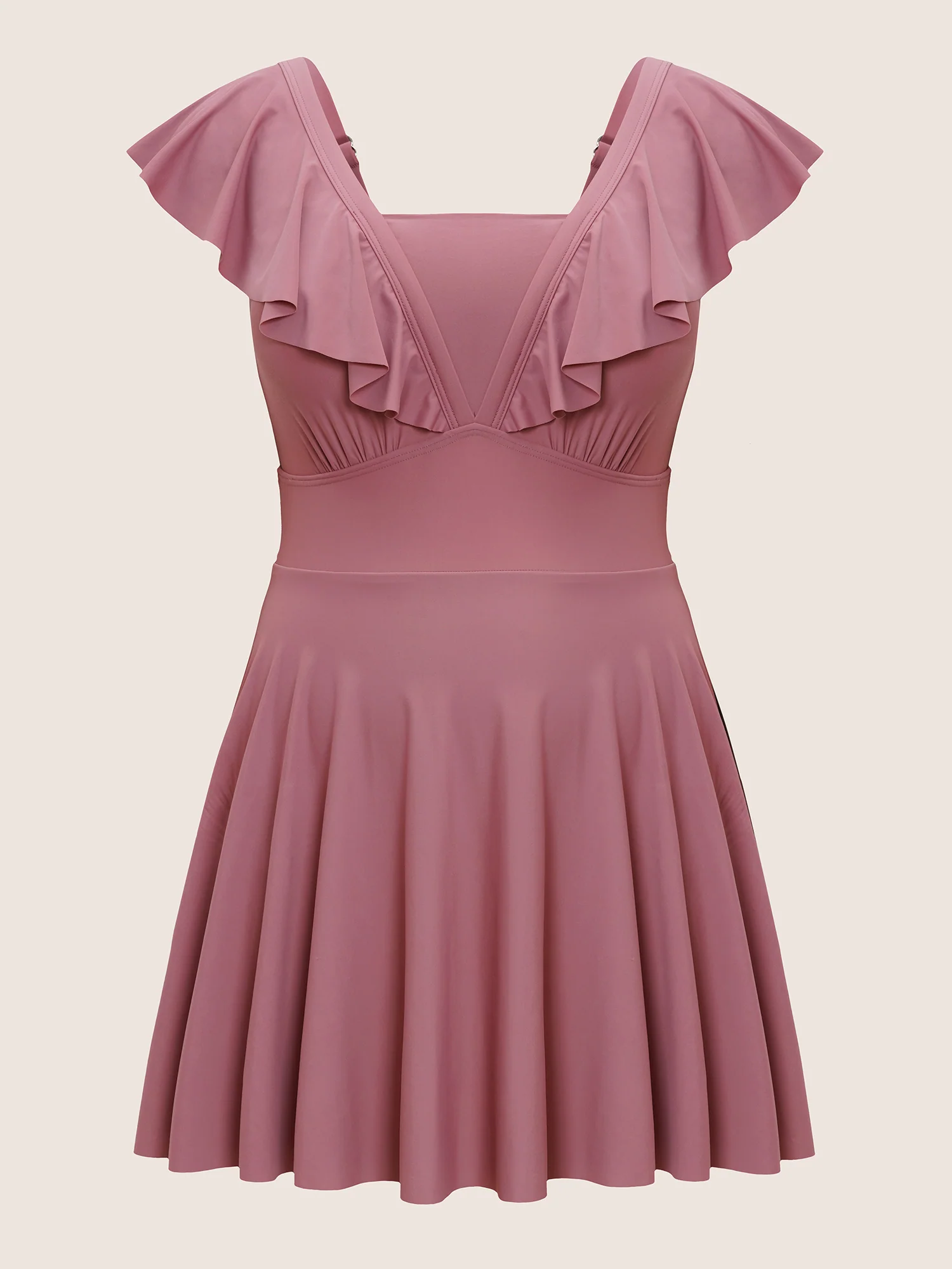 Solid Flutter Trim A Line Swim Dress - Image 7