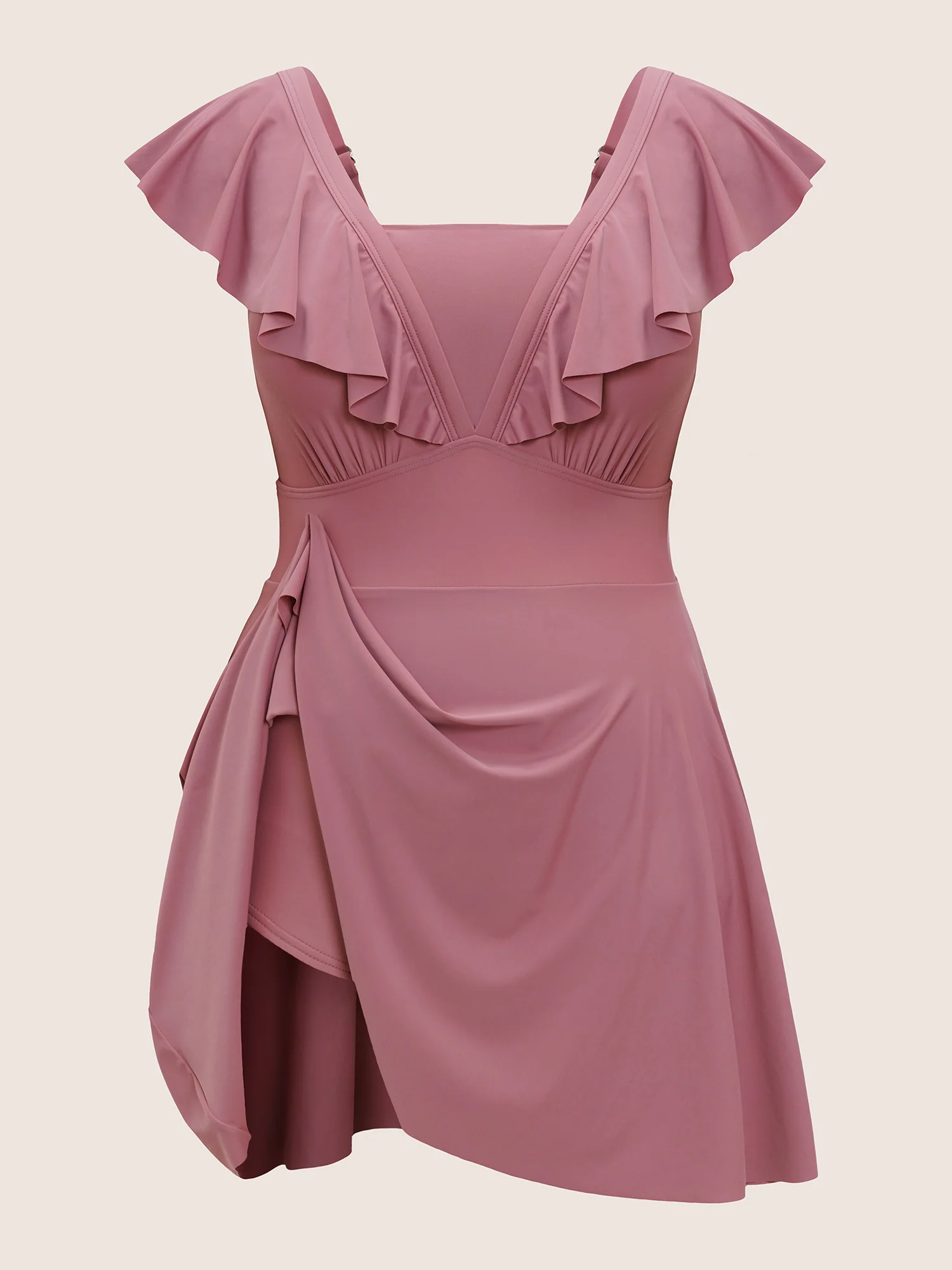 Solid Flutter Trim A Line Swim Dress - Image 8