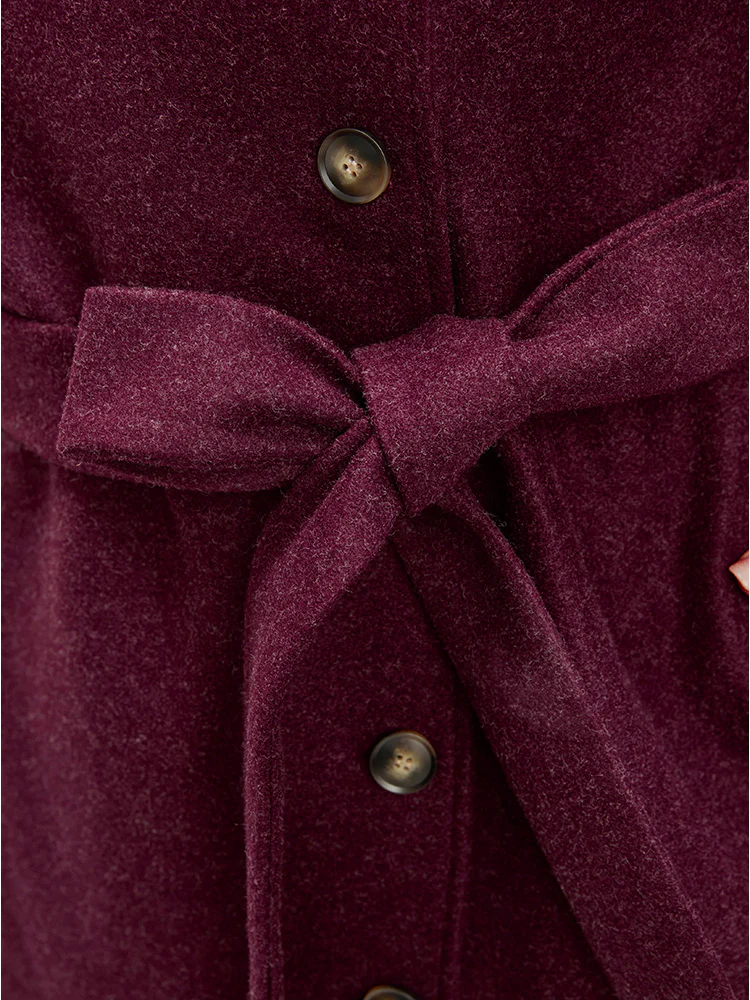 Solid Foldover Collar Pocket Asymmetrical Hem Belted Coat - Image 10
