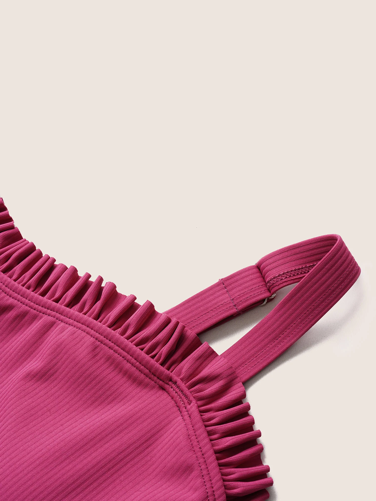 Solid Frill Trim Adjustable Straps Swim Top - Image 5