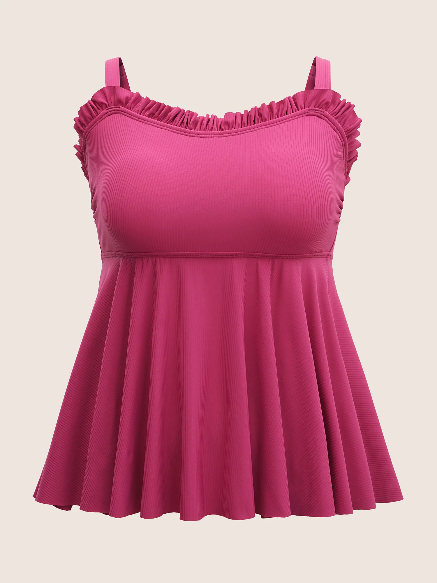 Solid Frill Trim Adjustable Straps Swim Top - Image 6