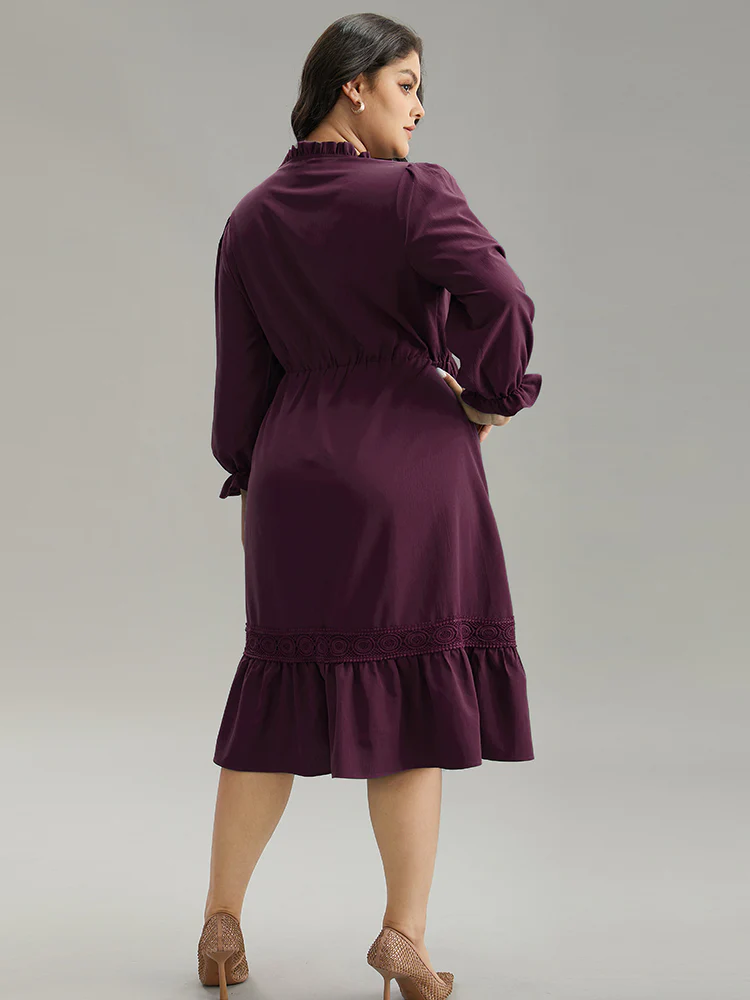 Solid Frill Trim Guipure Lace Flutter Sleeve Dress - Image 18
