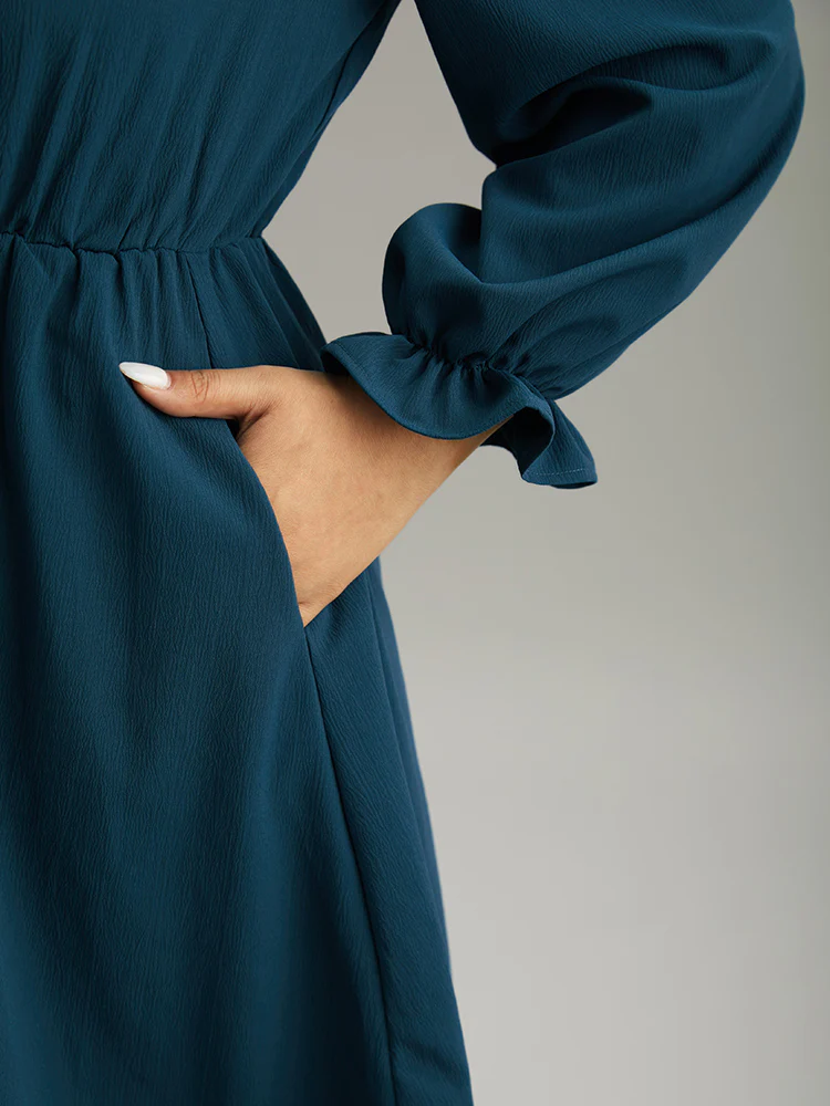Solid Frill Trim Guipure Lace Flutter Sleeve Dress - Image 7