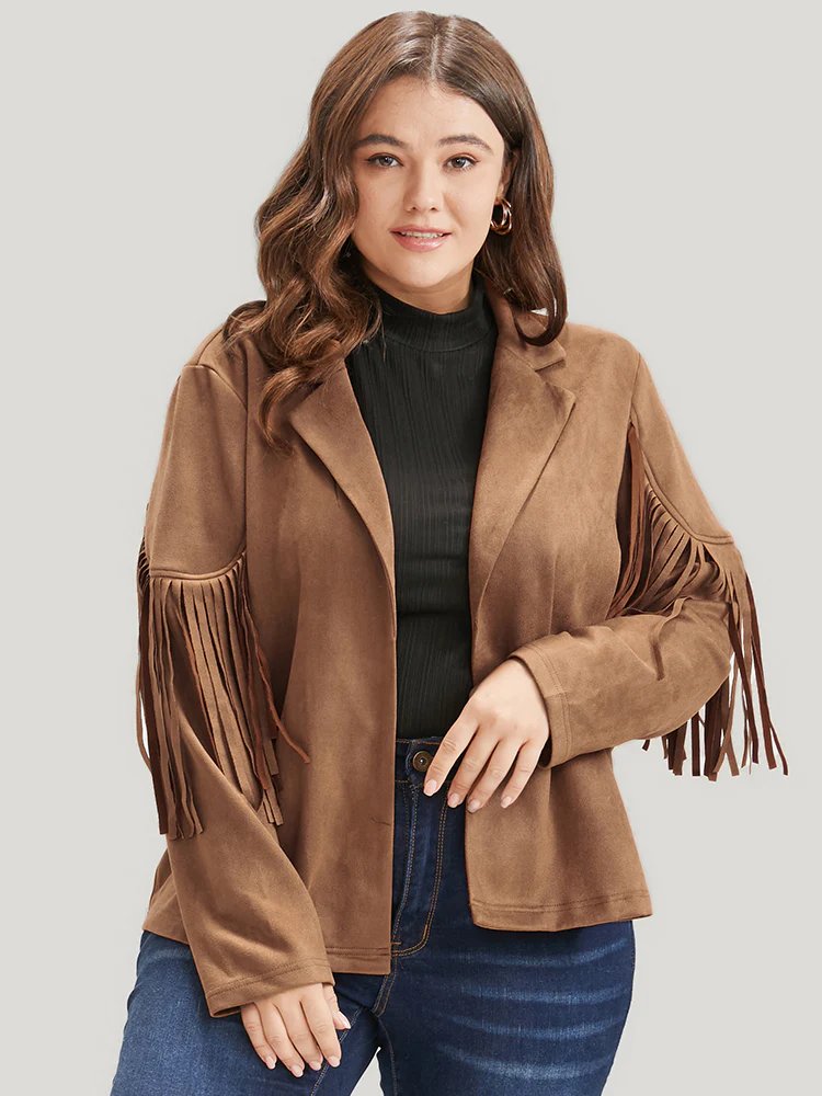 Solid Fringe Trim Open Front Coat - Image 2