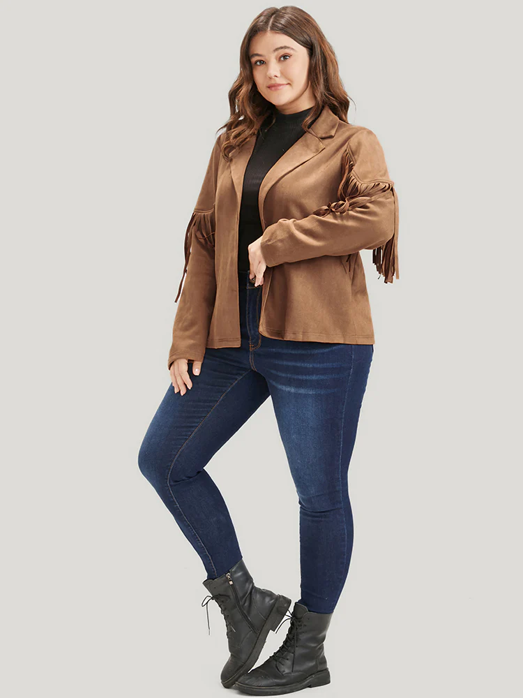 Solid Fringe Trim Open Front Coat - Image 3