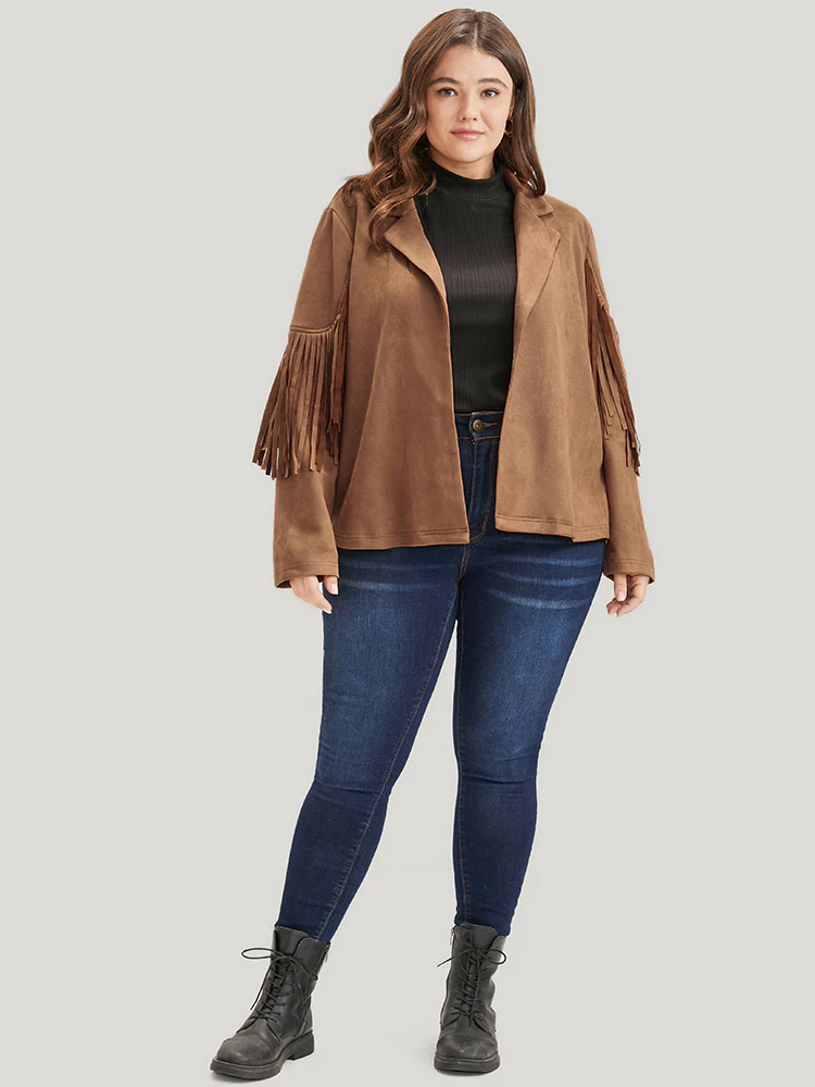 Solid Fringe Trim Open Front Coat - Image 4