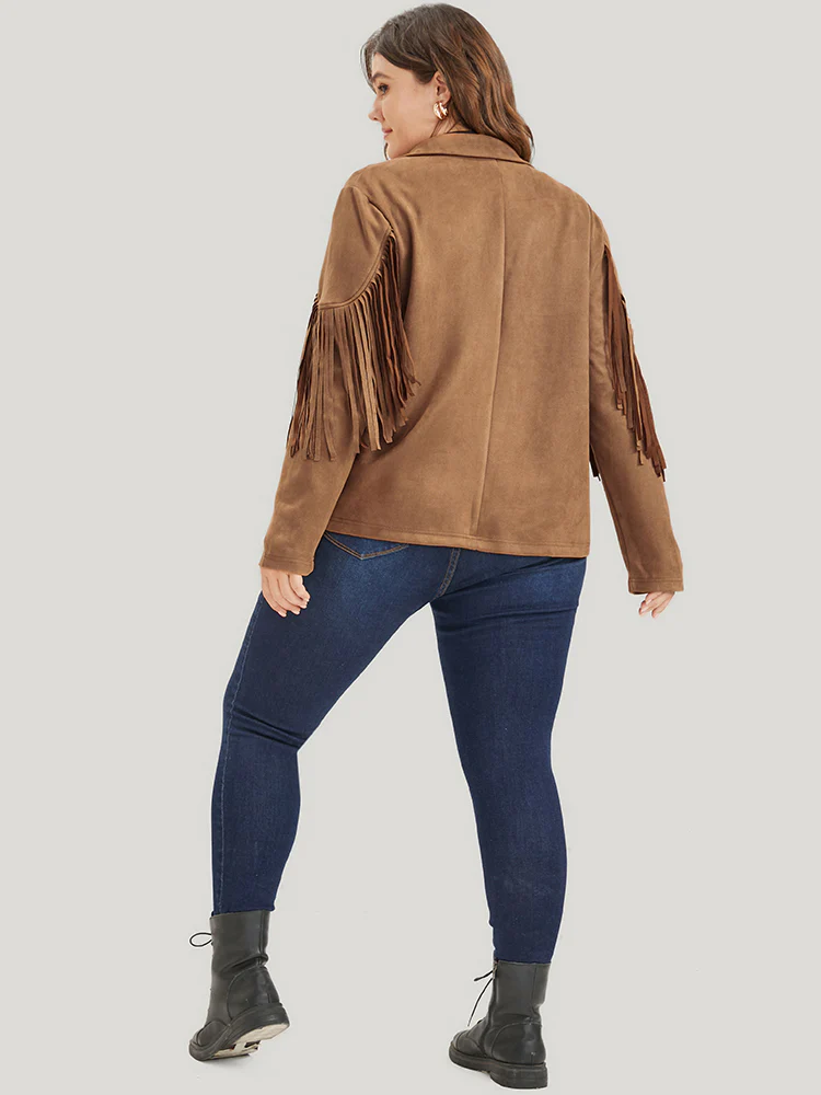 Solid Fringe Trim Open Front Coat - Image 5