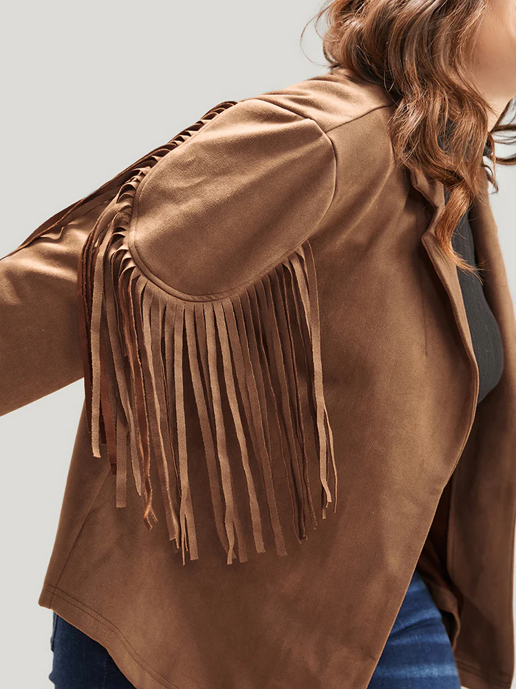 Solid Fringe Trim Open Front Coat - Image 6