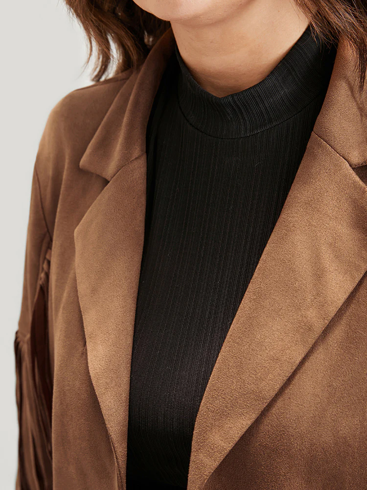 Solid Fringe Trim Open Front Coat - Image 7