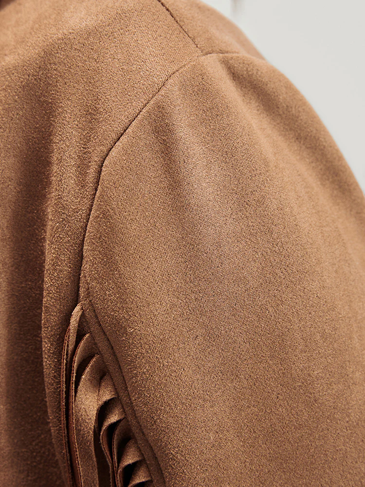 Solid Fringe Trim Open Front Coat - Image 9