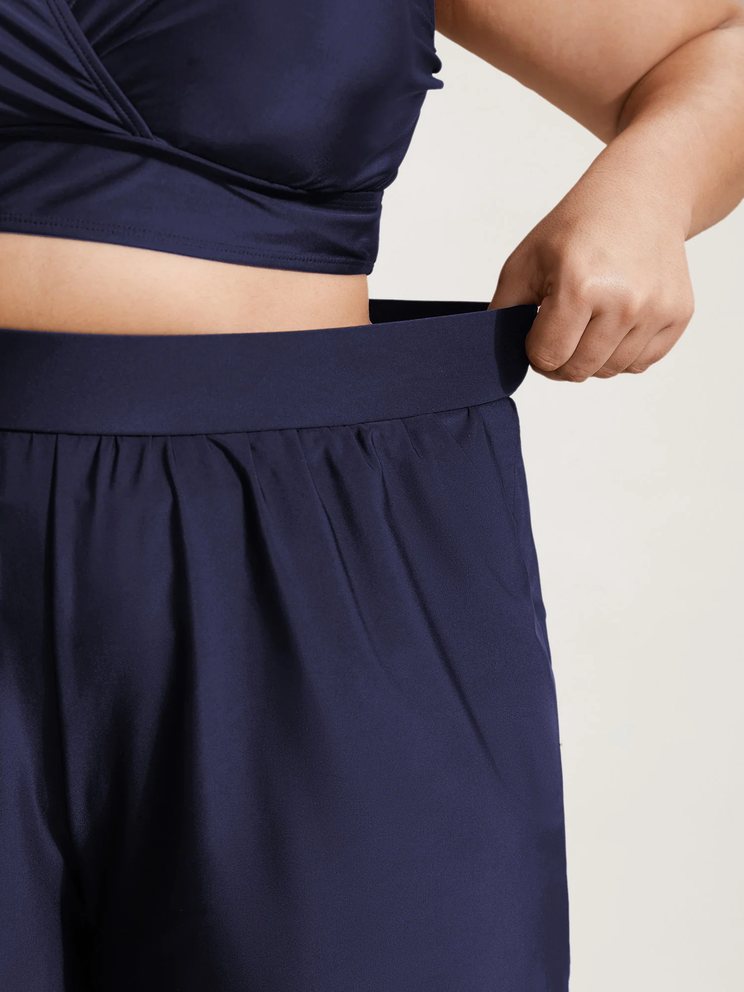 High Waisted Pockets Solid Pleated Swim Shorts - Image 12