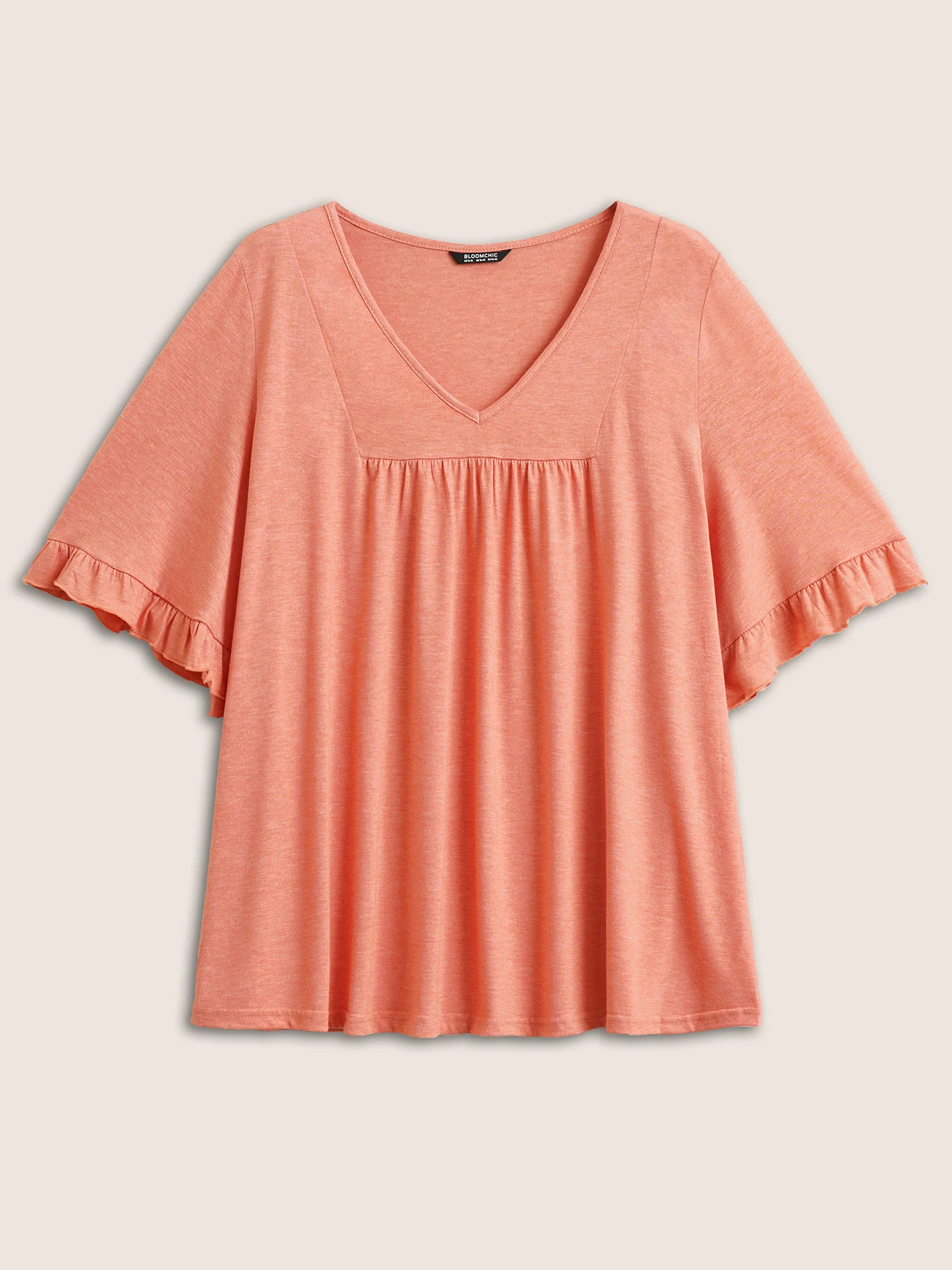 Solid Gathered Ruffle Trim Flounce Sleeve T-shirt - Image 12