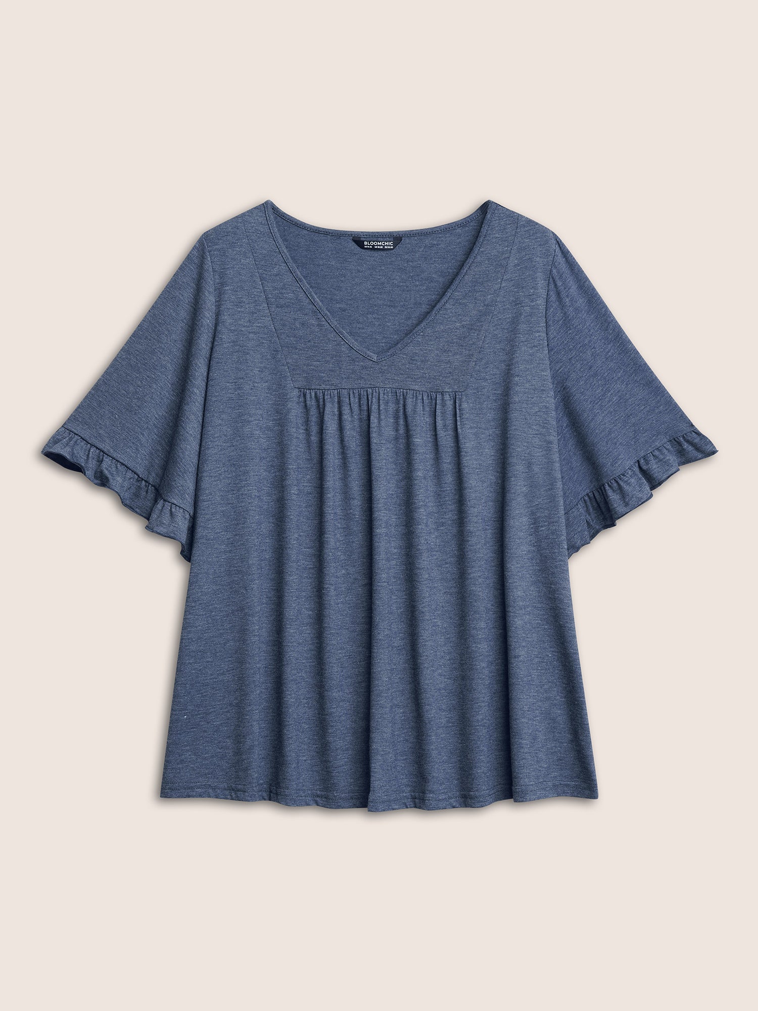 Solid Gathered Ruffle Trim Flounce Sleeve T-shirt - Image 22