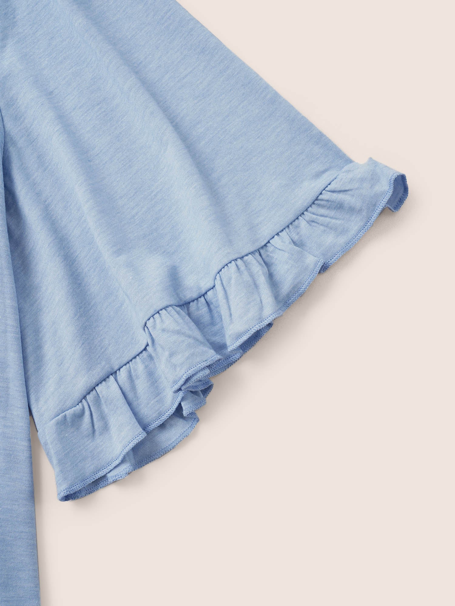 Solid Gathered Ruffle Trim Flounce Sleeve T-shirt - Image 28