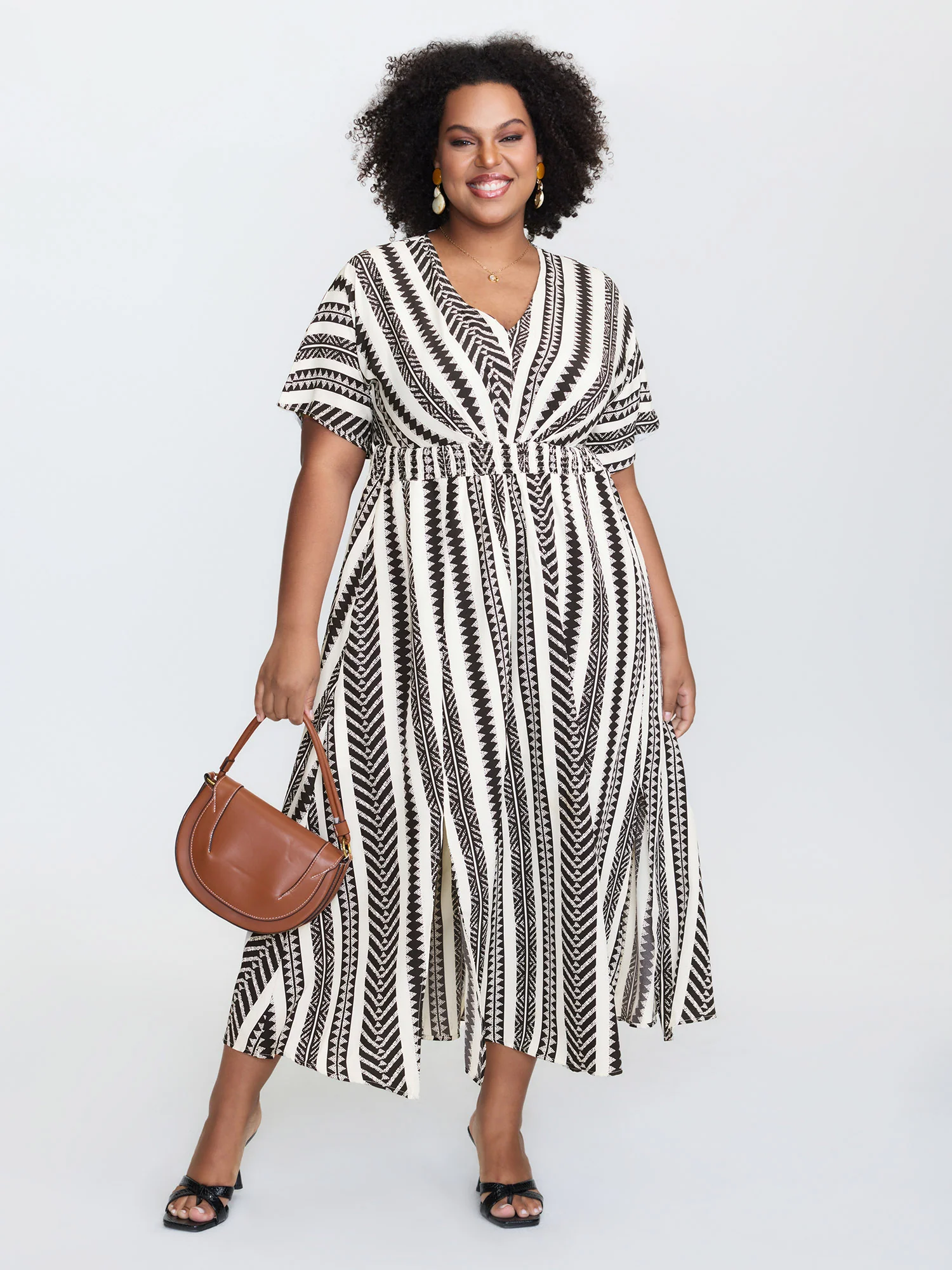 Solid Geometric Dolman Sleeve Pocket Shirred Split Hem Dress - Image 13