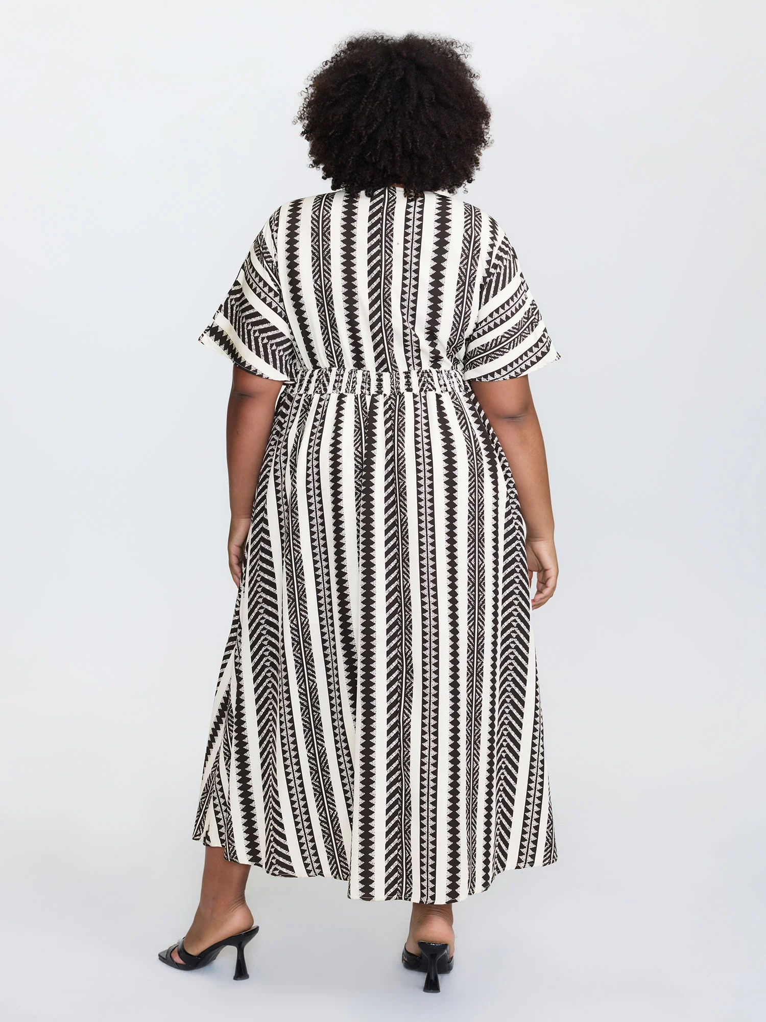 Solid Geometric Dolman Sleeve Pocket Shirred Split Hem Dress - Image 16