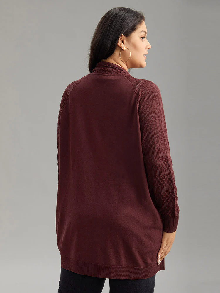 Solid Geometric Hollow Out Cardigan - Image 2