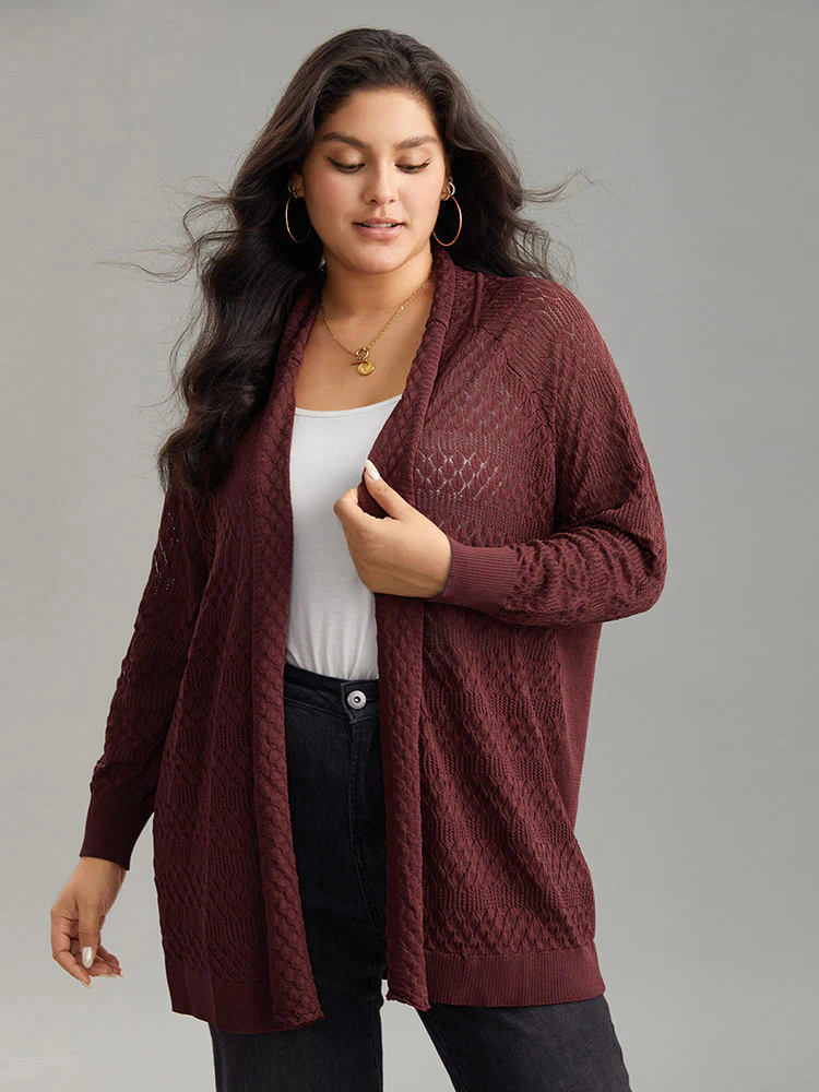 Solid Geometric Hollow Out Cardigan - Image 3