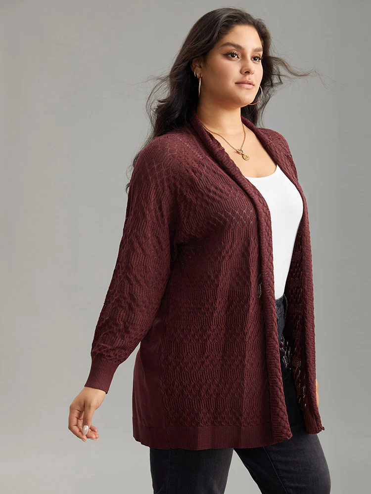 Solid Geometric Hollow Out Cardigan - Image 4