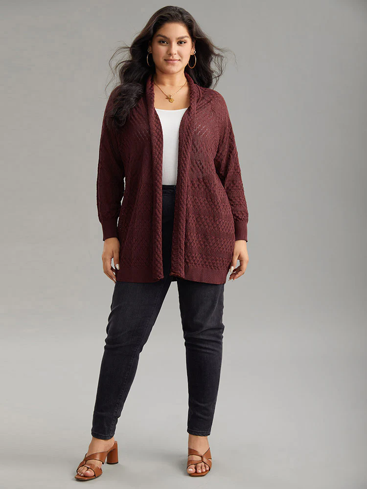 Solid Geometric Hollow Out Cardigan - Image 5