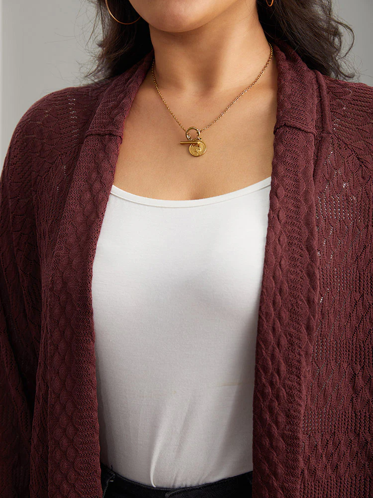 Solid Geometric Hollow Out Cardigan - Image 6
