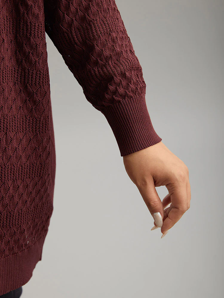 Solid Geometric Hollow Out Cardigan - Image 7