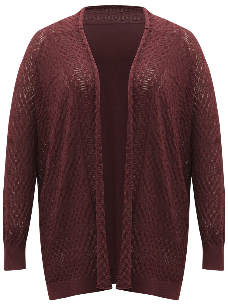 Solid Geometric Hollow Out Cardigan - Image 8