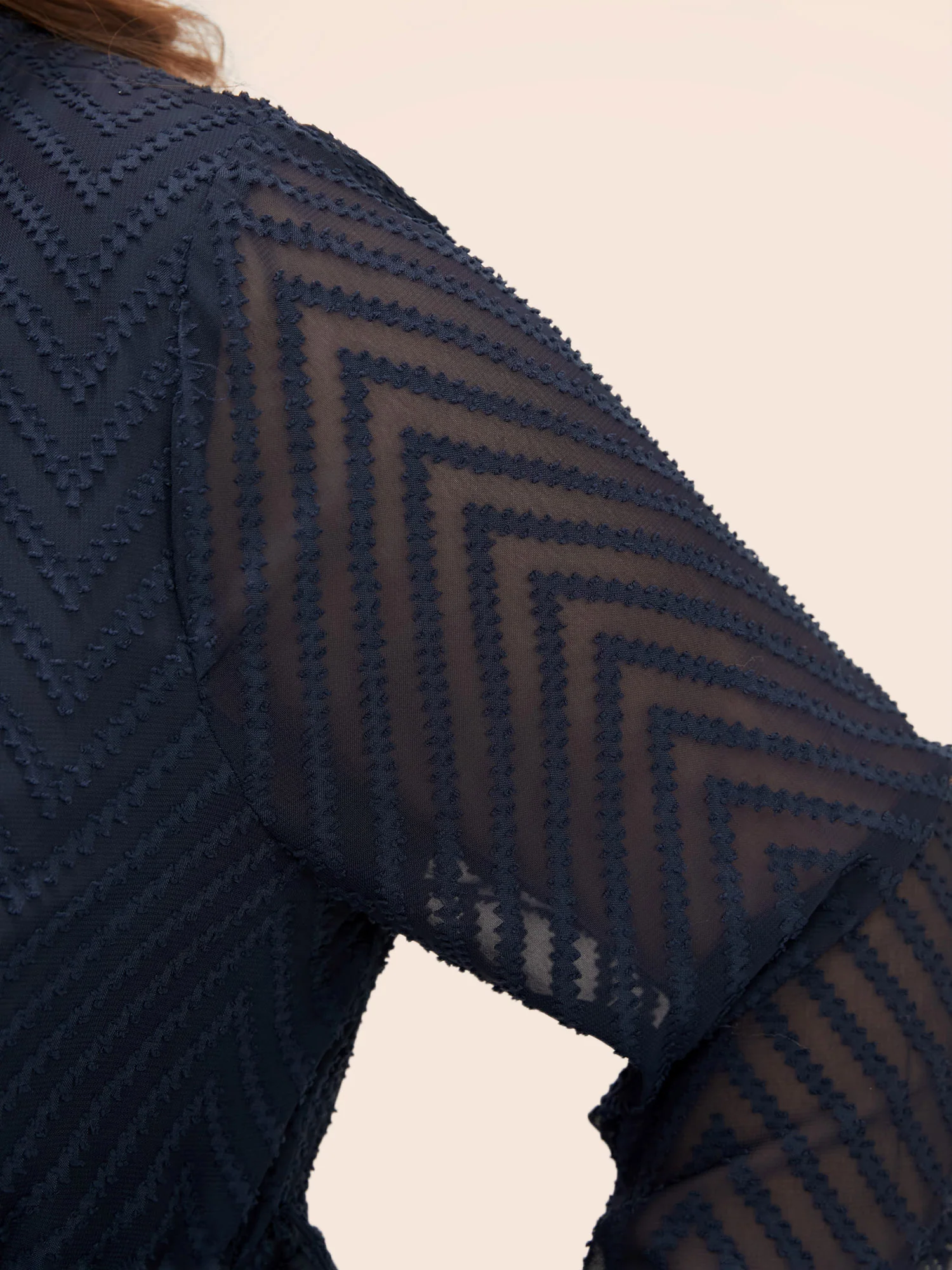 Solid Geometric Pocket Mesh Lantern Sleeve Belted Dress - Image 8