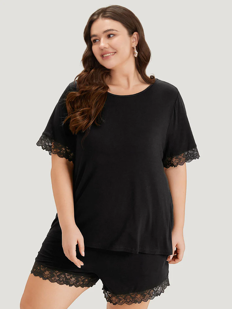 Guipure Open Back Lace Trim Pajama Top - Image 2