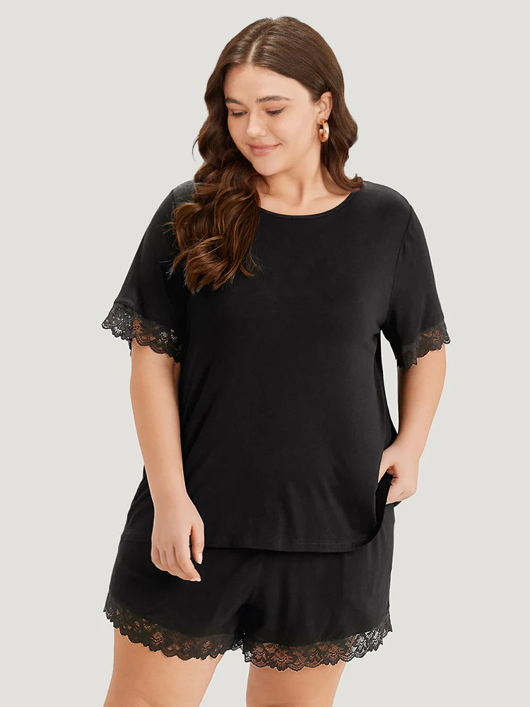 Guipure Open Back Lace Trim Pajama Top - Image 3