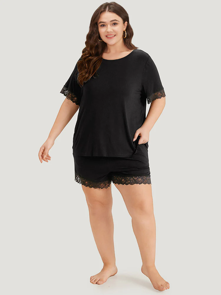 Guipure Open Back Lace Trim Pajama Top - Image 5
