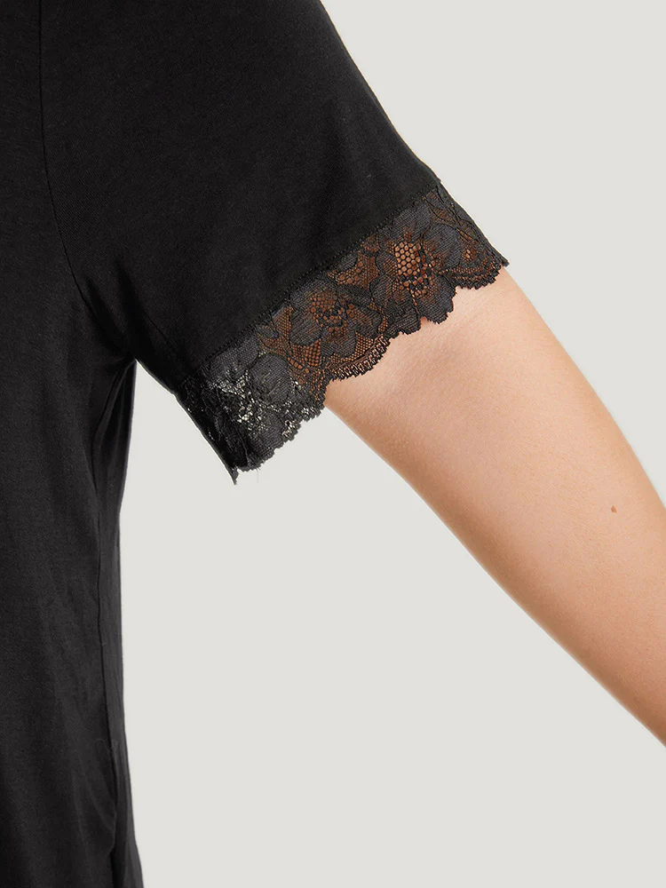 Guipure Open Back Lace Trim Pajama Top - Image 7