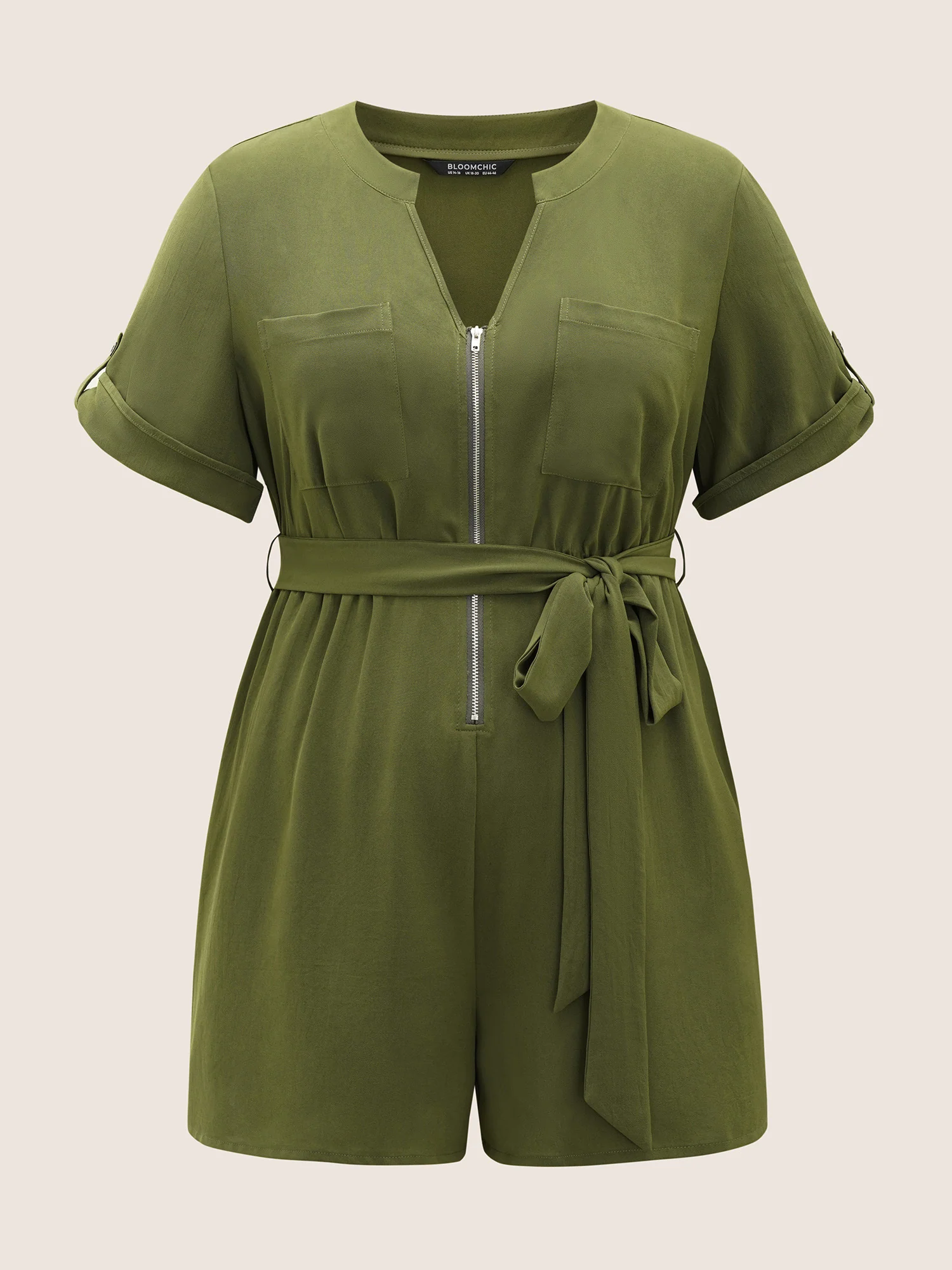 Solid Half Zip Belted Tab Sleeve Jumpsuit - Image 7