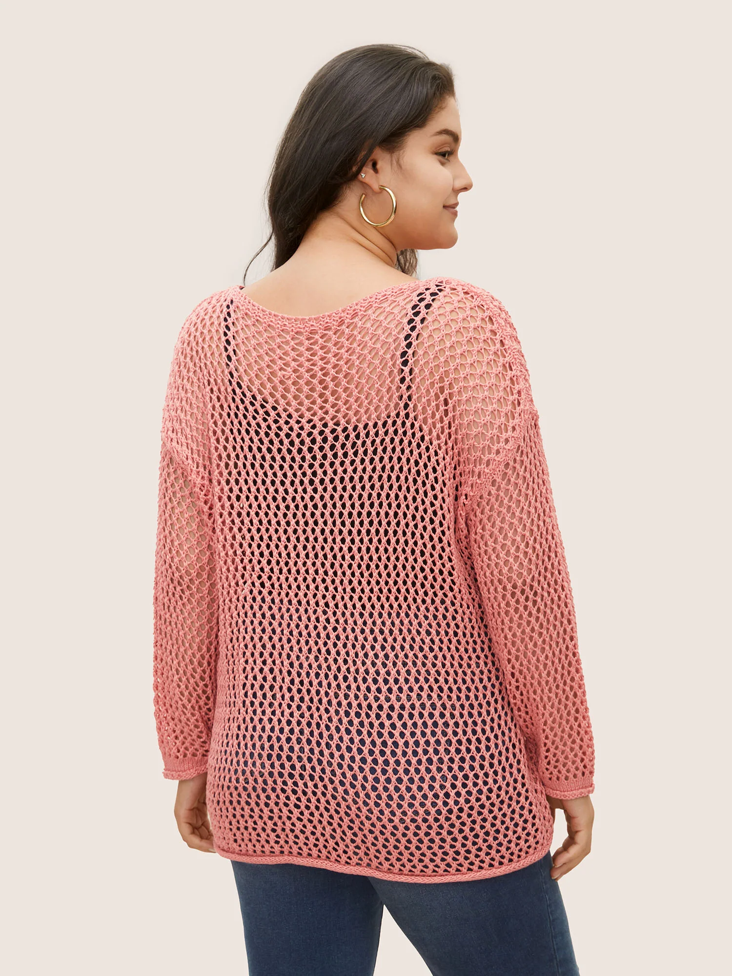 Solid Heart Cut Out See Through Pullover - Image 2