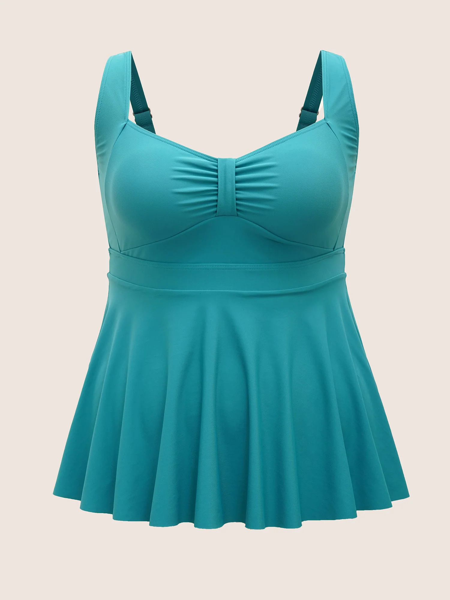 Solid Heart Neckline Ruched Swim Top - Image 6
