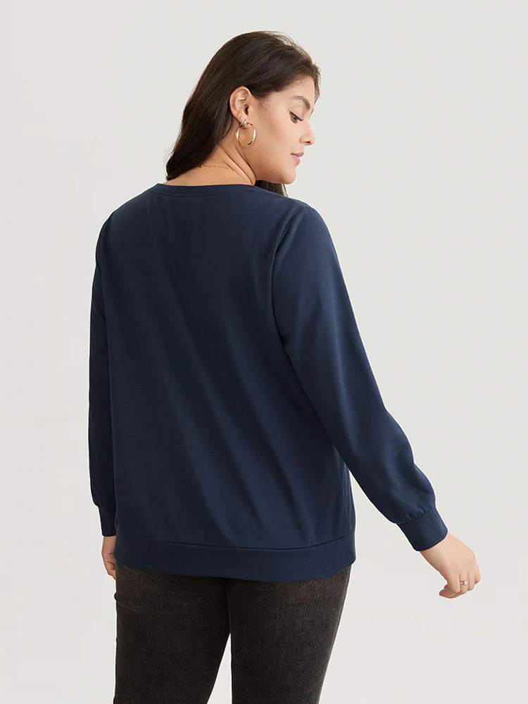 Solid Heart Sequin V Neck Sweatshirt - Image 2