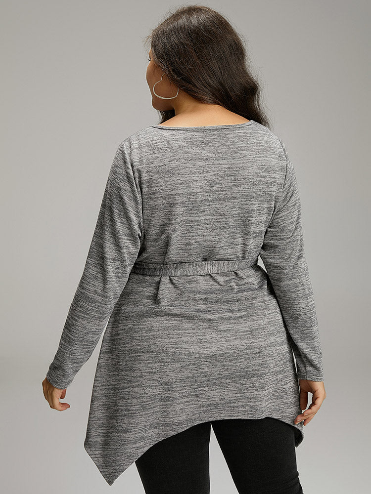 Solid Heather Belted Hanky Hem T-shirt - Image 2