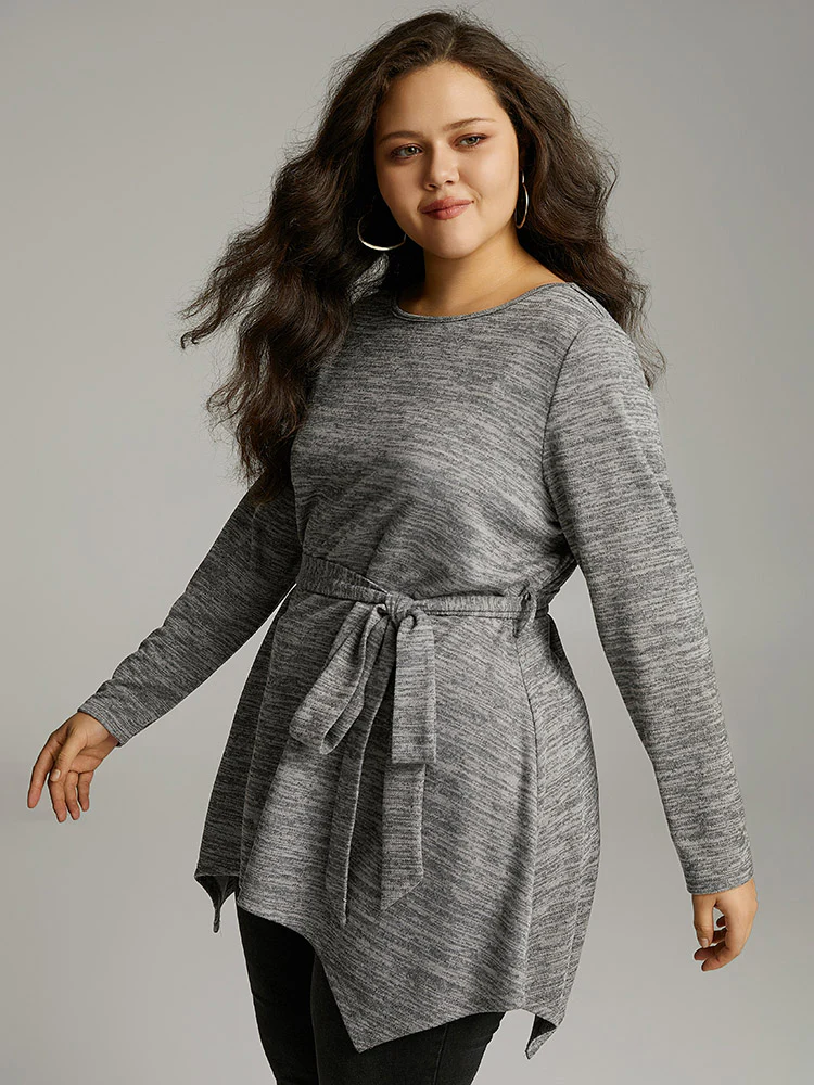 Solid Heather Belted Hanky Hem T-shirt - Image 3