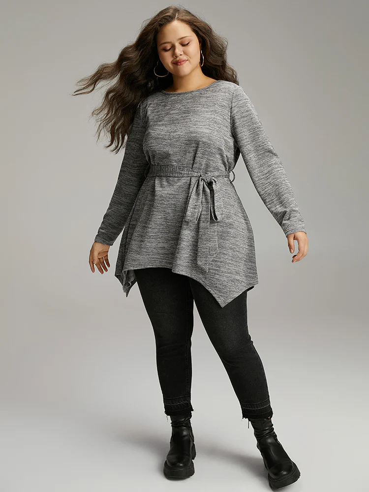 Solid Heather Belted Hanky Hem T-shirt - Image 4