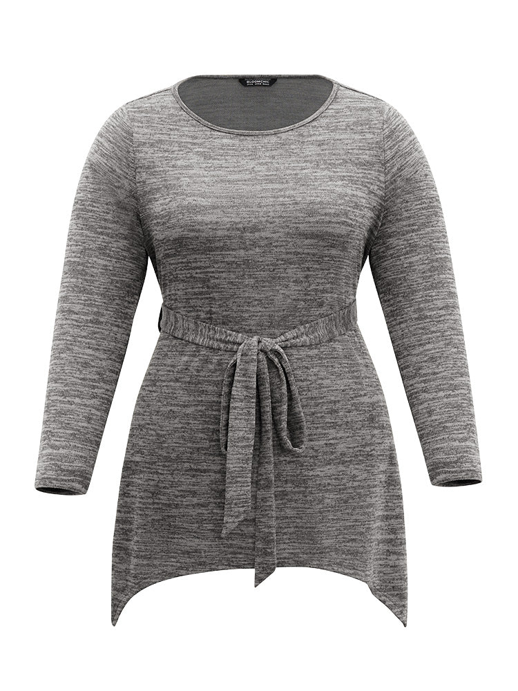 Solid Heather Belted Hanky Hem T-shirt - Image 6
