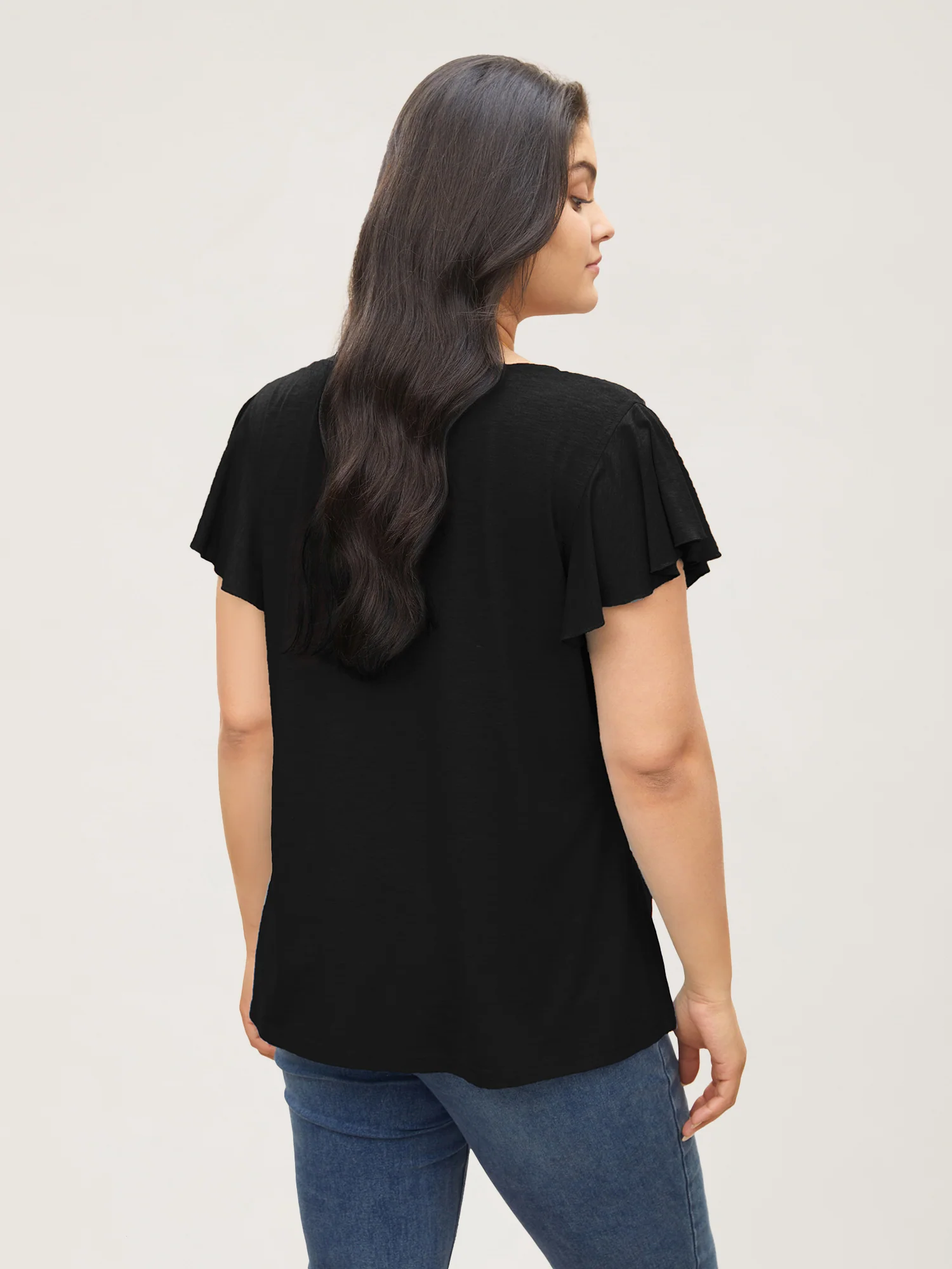 Solid Heather Gathered Ruffle Sleeve T-shirt - Image 2