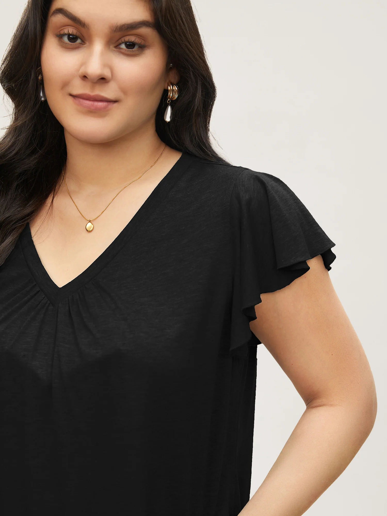 Solid Heather Gathered Ruffle Sleeve T-shirt - Image 4